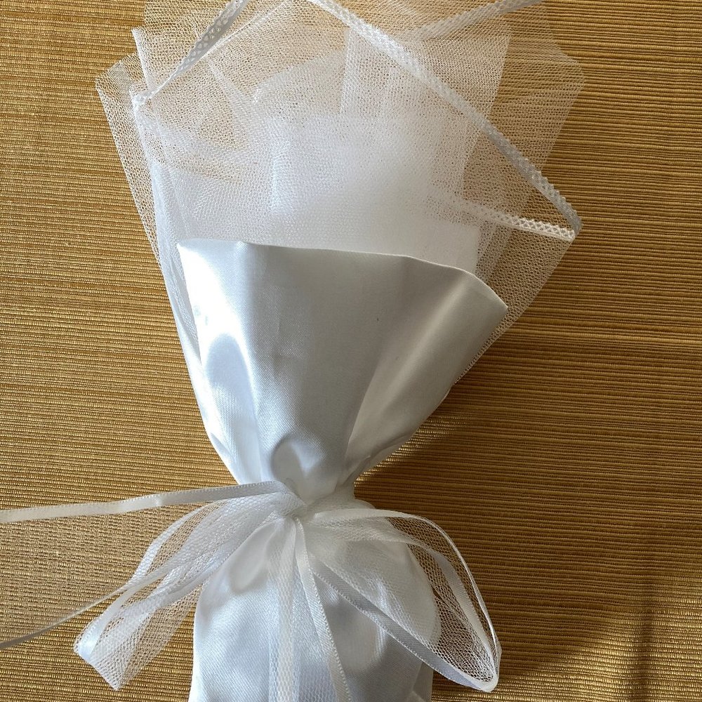 WEDDING - 50 White Satin Wedding/Shower Favors with white satin lined toule.